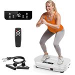 FEIERDUN Vibration Plate Exercise Machine, Full Body Vibrating Plate with Wider Platform, 150kg (330lbs) Capacity, Plaque Vibrante with LED Screen, Remote & Resistance Bands, White