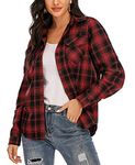 Enjoyoself 100% Cotton Women Flannel Plaid Shirt Blouse Long Sleeve Button Down Boyfriend Casual Check Shirts Classic Tops Red Black