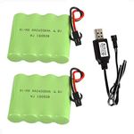 4.8V 2400mAh NiMH Battery Pack Rechargeable AA Battery with SM-2P Connector for RC Car RC Truck Tank 2 Pack with USB Charger