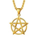 Tetragrammaton Pentacle Necklace Eliphas Levi's Pentagram Men Women Amulet Wiccan Magical Gold Plated Stainless Steel Star Satanism Gothic Occult Devil Pendant Chain