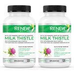 Renew Actives Milk Thistle Capsules: 175mg Potency Organic Milk Thistle Seed Extract Supplement to Support Healthy Liver Function - Highly Concentrated Formula with Standardized Silymarin - 120 Veggie Pills. NON-GMO (2 Packs)