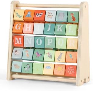 FReniland Wooden Activity Cube - Double-Sided Abacus & Alphabet Flip Tiles for Toddlers 18M+, Educational Learning Toy for Math and ABC Fun