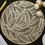 Mabbcoo Placemats Set of 6, Round Leaf Place Mats for Dining Table Hollowed-Out Pressed Vinyl Table Mats for Holiday Party Wedding Accent Centerpiece Dinner Table Decoration (Gold)