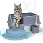 WEALLIN XL Extra Large Stainless Steel Cat Litter Box -High-Sided Stainless Steel Litter Box with Lid - Odor Free, Anti-Leakage, Easy Cleaning Metal Litter Box, Complete with Scoop