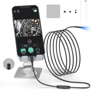 Endoscope Camera with Light,1920P HD Borescope with 6 LED Lights 16.4FT Semi-Rigid Snake Cameral,5.5mm IP67 Waterproof Industrial Inspection Camera Compatible for iPhone, iPad