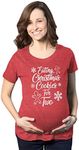 Maternity Eating Cookies For Two Pregnancy Tshirt Cute Christmas Tee For Mom To Be (Heather Red) - M