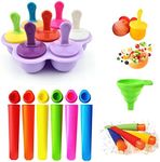 6PCS Silicone Ice Pop Molds, 7.8×1.57 inch,Reusable Popsicle Molds for Kids Attached Lid,Ice Pop Maker with Clean Brush Durable Reusable as Snack Bags Set