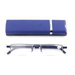 KoKoBin Lightweight TR90 Material Frame Reading Glasses for Mens Womens Half Rim with Case Portable Readers(Blue，+2.0