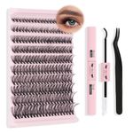 PRO DIY Lash Extension Kit Eyelash Extension Kit with 200 Pcs Lash Clusters Individual Lashes Lash Bond and Seal Eyelash Applictor Lash Tweezers Lash Clusters Kit for Beignner (DIY Lash Kit-A)