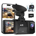 ORSKEY Dash Cam Front and Rear Built-in 5GHz WiFi, 4K+1080P Dual Dash Camera for Cars with 64GB SD Card, 2.0" Display Dashcam, 24H Parking Mode, App Control, Super Night Vision, Support Max 256GB