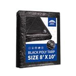 RAINDEWAY Black Tarp 8x10 Feet, UV Resistant, 8 Mil Multipurpose Medium Duty Waterproof Poly Tarp Cover with Metal Grommets and Reinforced Edges