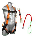 Malta Dynamics Safety Harness Fall Protection Kit, 3 Piece Bundle, Tongue Buckle Legs Full Body Harness (L-XL), 18" D-Ring Extender & Tool Lanyard, OSHA & ANSI Compliant