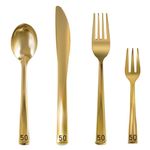 Neatiffy 200 Pcs Gold Plastic Silverware Disposable Cutlery Set, Includes 50 Forks, 50 Spoons, 50 Knives, 50 Medium Forks, Utensils Set for Catering, Parties, Dinners, Weddings