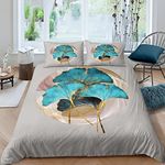 Ginkgo Leaves Bed Cover Setwild Marble Ginkgo Biloba Bedding Set for Kids Boys Girls Botanical Duvet Cover Set Gray Gold Quilt Cover Double Size