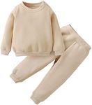 SOBOWO Toddler Outfits for Boys Toddler Baby Boys Winter Clothes Solid Color Long Sleeve Pullover Sweatshirt Pants 2Pcs Kids Fall Outfits Set (Beige, 2-3T)