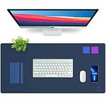 K KNODEL Desk Mat, Office Desk Pad, PU Leather Desk Blotter, Laptop Desk Mat, Waterproof Desk Writing Pad for Office and Home, Dual-Sided (43 x 90cm, Darkblue/Yellow)