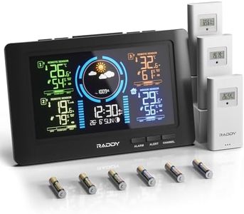 Raddy WF-80C Weather Station Wireless Indoor Outdoor 7.5'' Large Color Display with 3 Outdoor Sensors, Thermometer Hygrometer Barometer, Atomic Clock, Weather Forecast