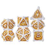 Surpass Role Playing Game Dice DND Dice Metal Dice Set DND Dice Dragon & Dungeon Game Dice 7 Piece Set Polyhedral Metal Dice RPG Table Game Dice Dragon & Warrior Dice & Gift Box Set(Yellow dice)