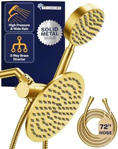 HammerHead Showers® Solid Metal Dual Shower Head Combo – BRUSHED GOLD – 8 Inch Rainfall High Flow Shower Head & Handheld Shower Head High Pressure with Hose 6ft - Hotel-Like Double Shower Heads