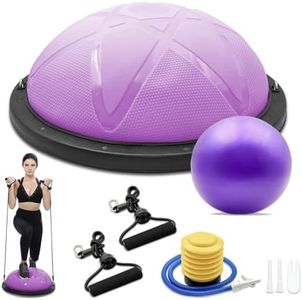 300KG Half Balance Ball Trainer,7pcs Half Balance Ball Set with 2 Resistance Bands,Pilate Ball&Foot Pump,58cm Half Yoga Ball for Full Body Workout,Exercises,Home Gym,Physical Therapy (Purple)