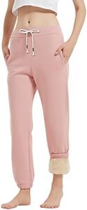 Gihuo Women's Sherpa Lined Sweatpants Winter Warm Fleece Lined Sweatpants with Pockets Fleece Jogger Pants Athletic (Pink, Large)