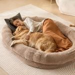 VEVOR Human Dog Bed, 72" x48"x10" Human Dog Bed for Adult, Human Size Dog Bed with Washable Faux Rabbit Fur Cover, Egg Orthopedic Foam, Storage Pocket, Large Dog Bean Bed, Brown