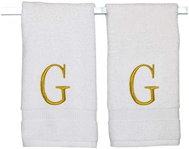 Decorvo Monogrammed Hand Towels for Bathroom - Luxury Hotel Quality Personalized Initial Decorative Embroidered Bath Towel for Powder Room, Spa - GOTS Organic Certified - Set of 2 Gold Letter G