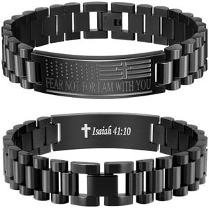 Alissl Graduation Gifts for Him, Stainless Steel Cross Bracelets for Men, Inspired Christian Bible Verse Watch Band Faith Cross Bracelet Birthday Christian Graduation Gifts for Men