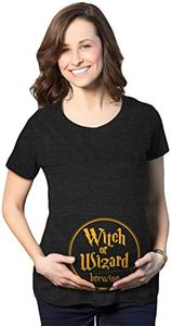 Maternity Witch Or Wizard Brewing Tshirt Funny Halloween Pregnancy Tee (Heather Black) - S