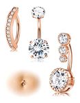 Subiceto 3Pcs 17G Clicker Belly Button Ring for Women Surgical Steel CZ Opal Belly Ring Simple Reverse Navel Rings Body Jewelry(rose gold)