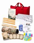 Premsons® Deluxe American Mahjong Set, 166 Large Acrylic Tiles with English Numbers, 4 Wooden Racks & Pushers, Mahjongg Mat (Designs May Vary), Playing Cards, Dice, Carry Bag, Scoring Chips White