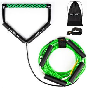 SETYPARY 75FT No Stretch Dyneema Wakeboard Rope and Handle, 4 Sections Floating Wakeboard Tow Rope Water Ski Ropes for Wakeboarding, Waterskiing, Kneeboarding and Wakesurfing (Green)