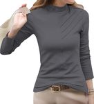 Cnlinkco Women's Turtleneck Long Sleeve Shirts Base Layer Slim Fit Tops Thermal Underwear Fashion Stretch Undershirts Tee Gray