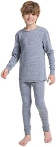 MERINNOVATION Merino Wool Base Layer Set for Kids Top and Bottom Thermal Underwear Long Sleeve