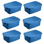 Rubbermaid Roughneck 3 Gallon Storage Totes, Pack of 6, Durable Stackable Storage Containers with Lids, Nestable Plastic Storage Bins for Accessories, Office Supplies, Tool Storage, Heritage Blue