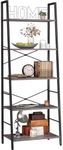 Yusong Ladder Bookshelf, Bookshelf Ladder Shelf, 5-Tier Bookshelf for Bedroom, Industrial Book Shelves Storage Rack with Metal Frame for Home Office, Rustic Brown, Gray