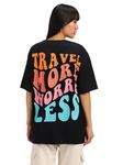 JUNEBERRY® Round Neck Drop Shoulder Black Back Graphic Printed Pure Cotton Oversized T-Shirt for Women/Girls (GL_OS_TRVMRWRLS_BK_L)