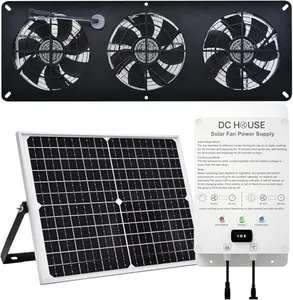 25W Solar Powered Exhaust Fan Kit with 12000mAh Lithium Battery Ideal for Chicken Coops Greenhouses Attics and Sheds 2600RPM 10ft Cord IP67 Waterproof Black