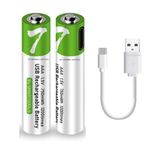 KP Original Battery Aaa Rechargeable With Type-C Usb Cable 750Mah Triple A Lithium Ion Usb Rechargeable Type-C Usb Rechargeable Battery 1.5V Direct Chargeable Battery No Charger Needed (Pack Of 2)