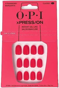 OPI xPRESS/ON Strawberry Margarita - Bright Pink Short Round Press On Nails - With Nail Glue - Long Lasting, Reusable & Non-Damaging Short False Nails