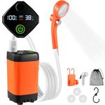 Neulriscn Portable Shower for Camping, Electric Outdoor Camping Shower with 2M Hose, Shower Head, Built-in 6000mAh Rechargeable Battery, Intelligent Digital Display, Travel Shower, Dog Shower (Orange)