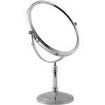 Meetzone Plastic Foldable Makeup Mirror Adjustable Stand, Chrome Finish 3X Magnification Double Sided Vanity Glass Mirror (1ps/Round/Silver)