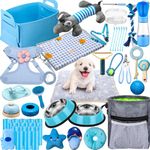 Abbylike 50 Pcs Puppy Starter Kit for Small Dogs Essentials Includes Dog Leash, Bowls, Teeth Brushes, Water Bottle, and More Puppy Accessories for Dogs Welcome Gift Supplies(Male)