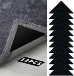 Simpolor Non Slip Rug Pads, 12 PCS Double Sided Rug Gripper Carpet Tape, Corner Side Gripper, Reusable Area Rug Pad Under Rug Tape Stickers for Hardwood Floors and Tiles, No damage (Black, Triangle)
