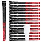 Geoleap Golf Grips Set of 13- Grips with Tapes and Grips with All Repair Kits for Choice,Hybrid Golf Club Grips,Standard/Midsize,All Weather Contral, High Feedback & Traction. (Midsize, Red-Classic( 13 grips only with 15 tapes))