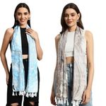 LARA FASHION SCARVES Women's Viscose Rayon Printed Scarf/Stoles/Shawl | Stylish Head Scarves for Women and Girls (Sky Blue and Chocolate White) (Combo Pack of 2)