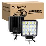 Willpower 2pc 4 inch 48W LED Work Lights Offroad LED Spot Light Bar 12V 24V Led Pods Waterproof IP67 Fog Driving Lights for Car 4x4 Tractor Truck ATV UTV SUV Boat Square