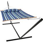 Sunnydaze Quilted Double Hammock with 15-Foot Steel Stand - 400-Pound Weight Capacity - Black Stand - Catalina Beach