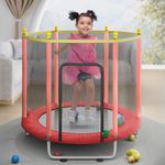 StarAndDaisy Trampoline for Kids at Home with Safety Net/Trampoline for Adults, Indoor & Outdoor / 120KG Loading Capacity with Stainless Steel Frame & Legs -55 inch, 4.5 Feet (Red)
