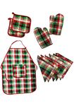 Gift Set of Home Utility Items, Apron, Pack of 6 Napkins, 2 Mittens and 2 Oven Gloves